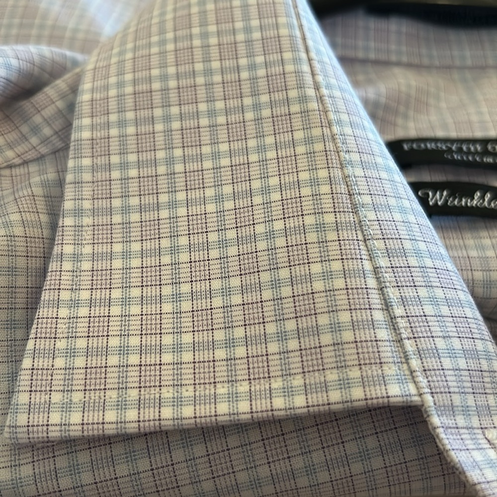 Forsyth of Canada Tailored Fit Gingham Check Button Down Collar Dress Shirt 🩵💜 - Picture 9 of 10